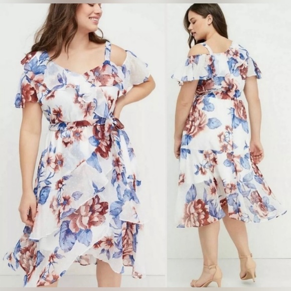 Lane Bryant plus size cold shoulder ruffle floral dress - Picture 1 of 9